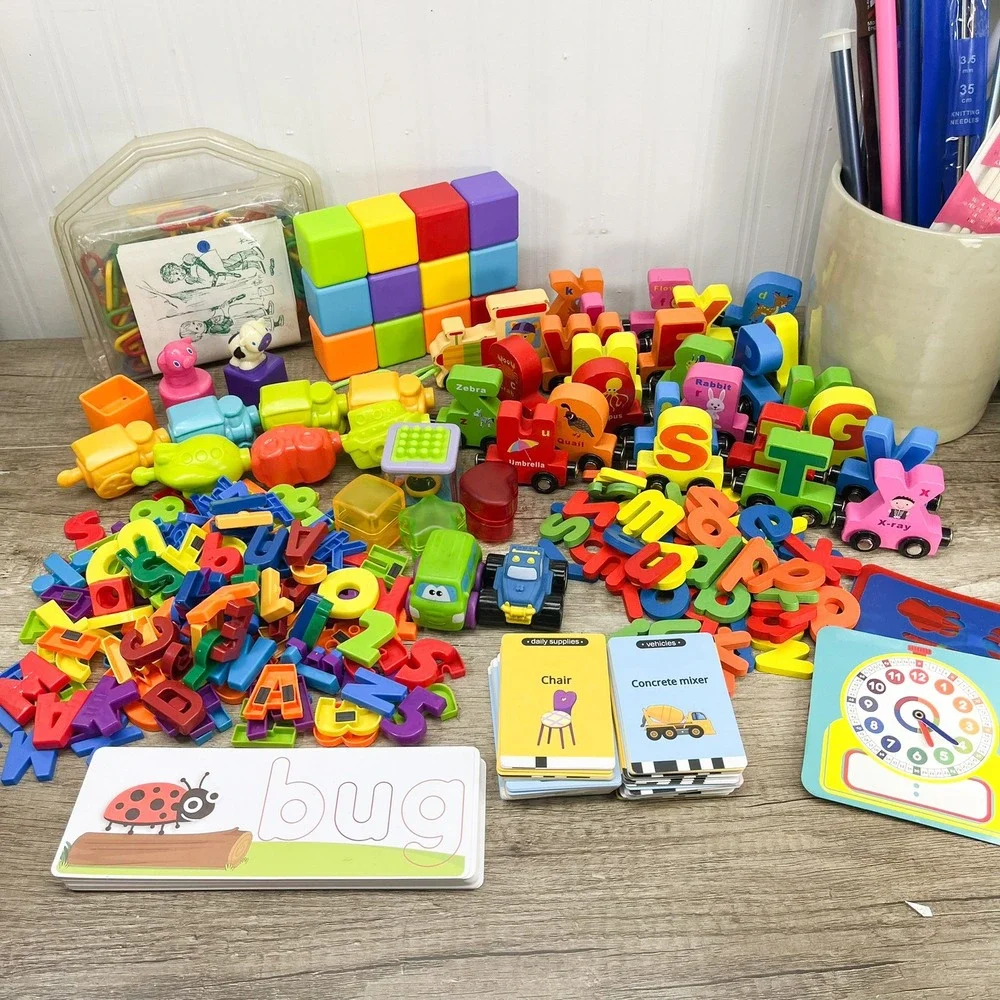 Preschool Learning Toy Lot Alphabet Train Magnetic Letters Flashcards Blocks